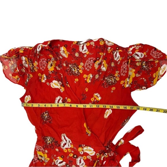 Free People Jess Floral Wrap Maxi Dress Flower Size M Boho Flowy Frill Red - Picture 5 of 11